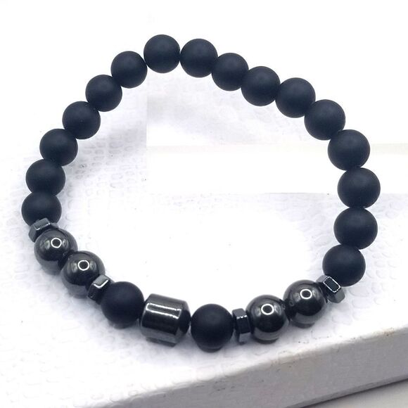 Anti swelling black obsidian stretch stone bracelet. - Picture 3 of 8